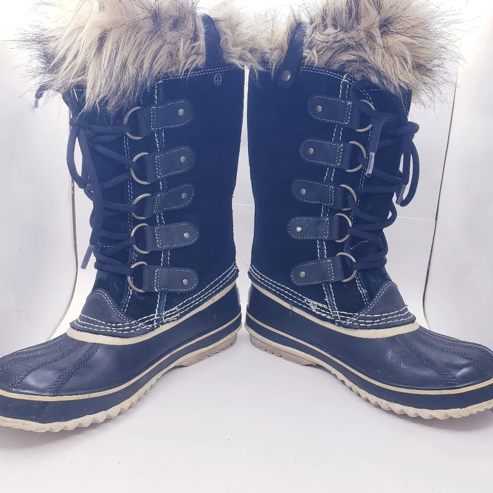 Sorel Joan Of Arctic Black Waterproof Lace Up Winter Snow Boots Women's Size 6